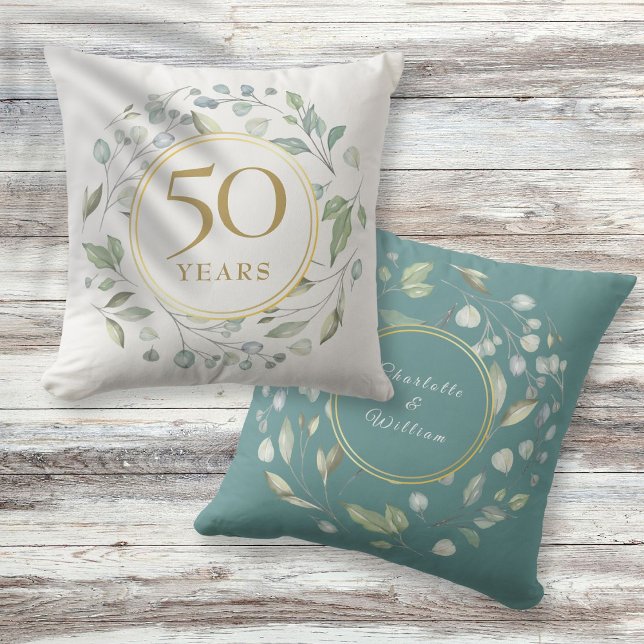 Laurel Garland Faux Guld 50 Bröllop-årsdagen Kudde (Laurel Garland Faux Gold 50 Wedding Anniversary Throw Pillow)