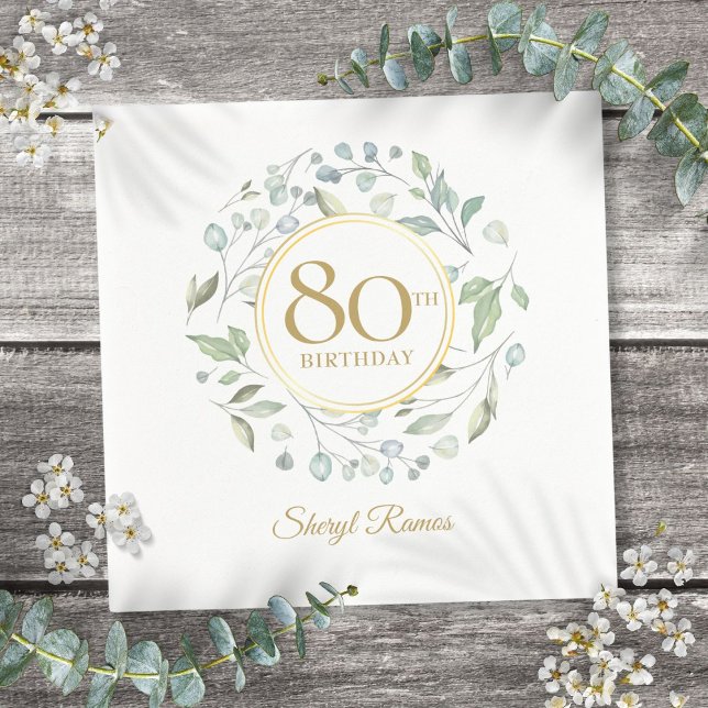 Laurel Garland Guld 80:e födelsedagen Pappersservett (Laurel Garland Gold 80th Birthday Napkins)