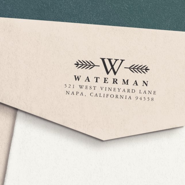 Laurel Gren Monogram Returadress Frimärke Självfärgande Stämpel (Skapare uppladdad)