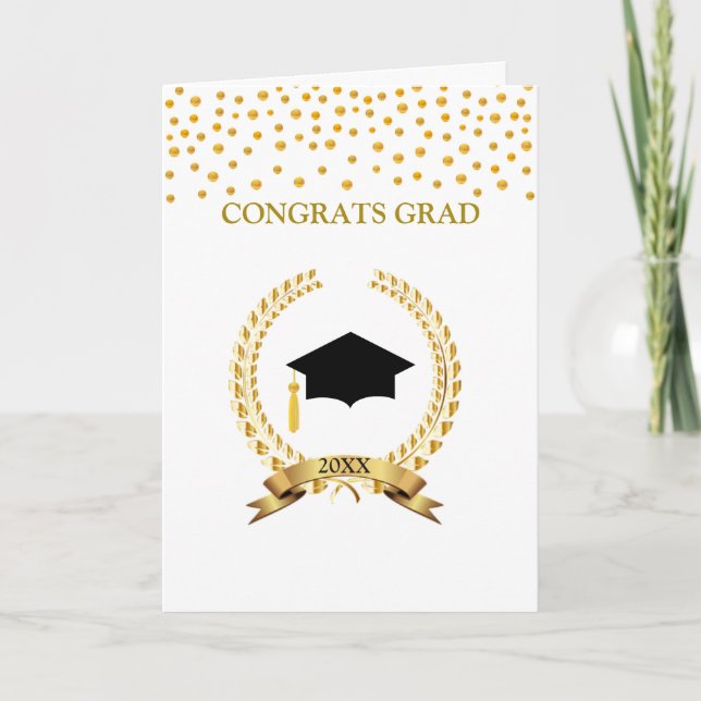 Laurel & Guld Confetti Studenten Card Kort (Framsida)