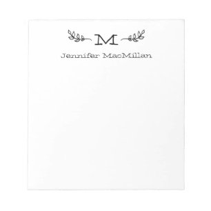 Laurel Initial Monogram Personlig White Anteckningsblock