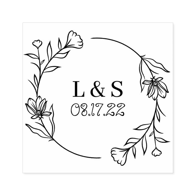 Laurel Krans Monogram Rädda Datum Stämpel (Tryck)