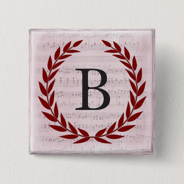 Laurel Krans Notblad Monogram Initial B Knapp (Framsida)