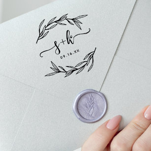 Laurel Leaf Script Par Monogram Spara Datumet Stämpel