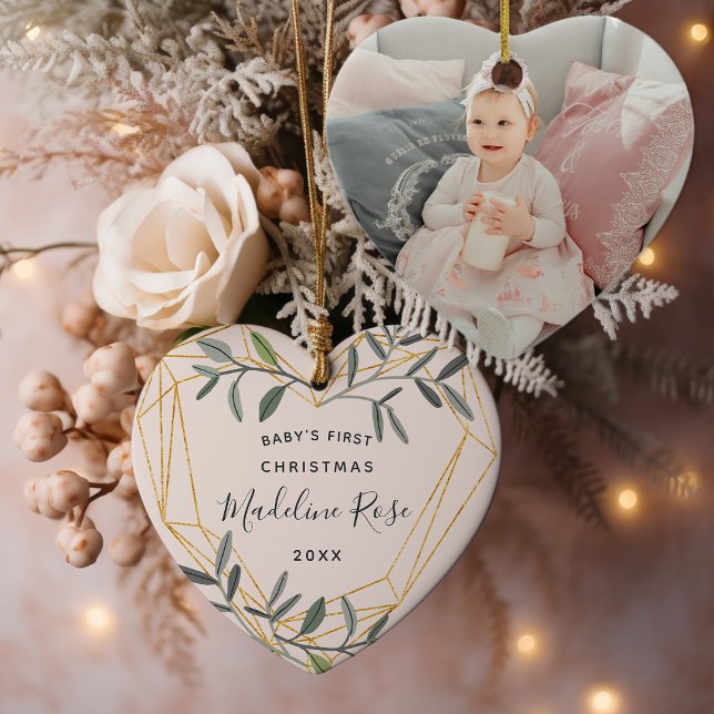 Laurel Löv Baby: Första julfoto Julgransprydnad Keramik (Skapare uppladdad)
