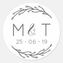 Laurel Löv Initialer & Date Wedding Stickers
