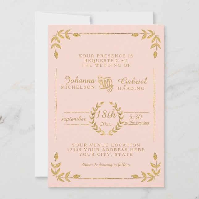 Laurel Löv Modern Typografi  Guld Bröllop Inbjudningar (Framsida)
