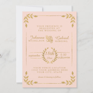 Laurel Löv Modern Typografi  Guld Bröllop Inbjudningar