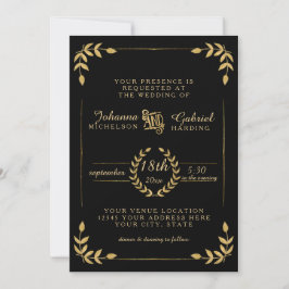Laurel Löv Modern Typography Black Guld Bröllop Inbjudningar