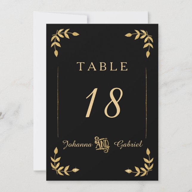 Laurel Löv Typography Black Guld Bordsnummer (Framsida)