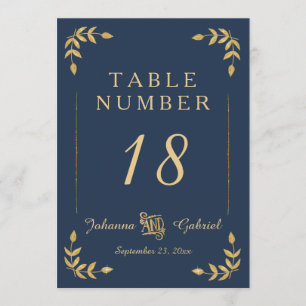 Laurel Löv Typography Navy Blue Guld Bordsnummer