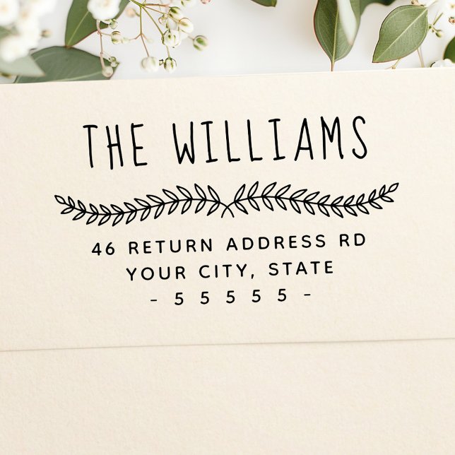Laurel löv whimsical namn returadress självfärgande stämpel (Laurel leaf whimsical name return address self-inking stamp)