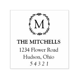 Laurel Monogram Adress Frimärke Självfärgande Stämpel