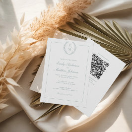 Laurel Monogram bröllopsinbjudan QR-kod Inbjudningar