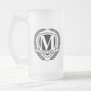Laurel Monogram design Frostat Glass Beer Mugg