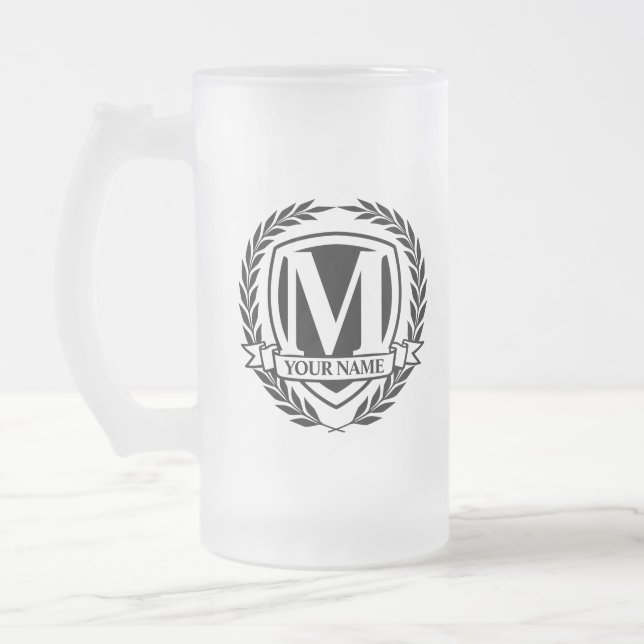 Laurel Monogram design Frostat Glass Beer Mugg (Vänster)