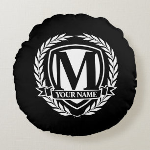 Laurel Monogram Design Round Pillow Rund Kudde