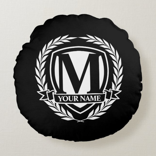 Laurel Monogram Design Round Pillow Rund Kudde (Framsidan)