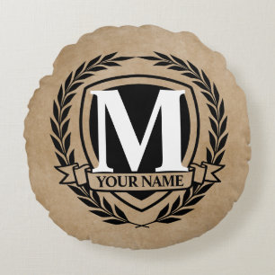 Laurel Monogram Design Round Pillow Rund Kudde