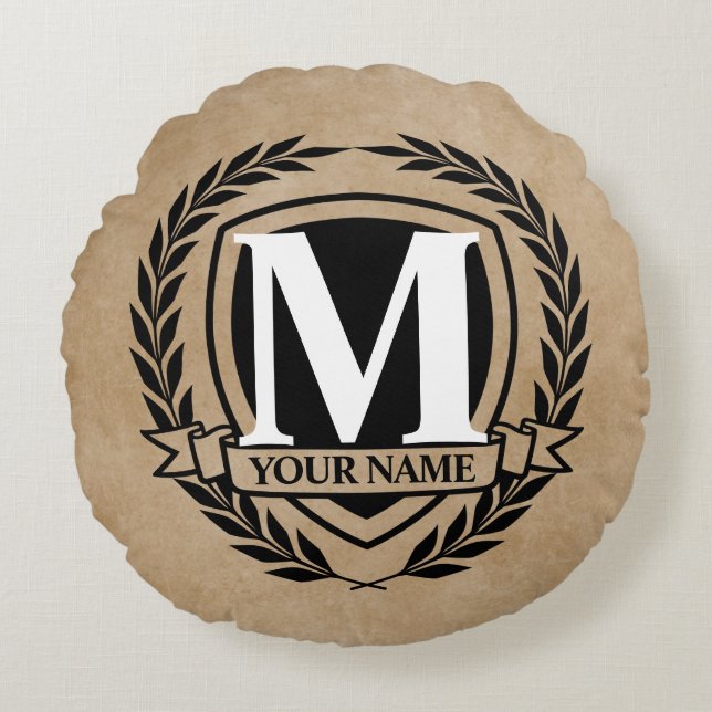 Laurel Monogram Design Round Pillow Rund Kudde (Framsidan)