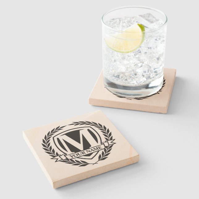 Laurel Monogram Design Stone Underlägg (Sidan)