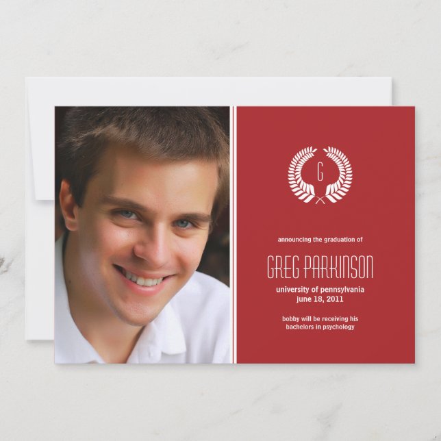 Laurel Monogram Studenten-meddelande Inbjudningar (Framsida)