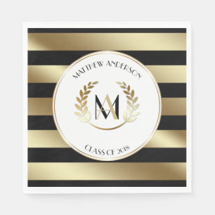 Laurel Monogrammed Black och Guld Party Pappersservett