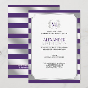 Laurel Monogrammed Lila och Silver Studenten Inbjudningar