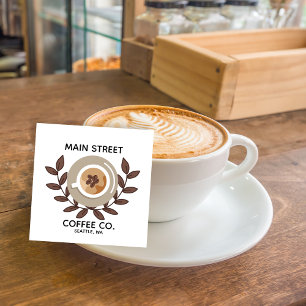 Laurel och kaffekopp Small Business Fyrkantigt Visitkort