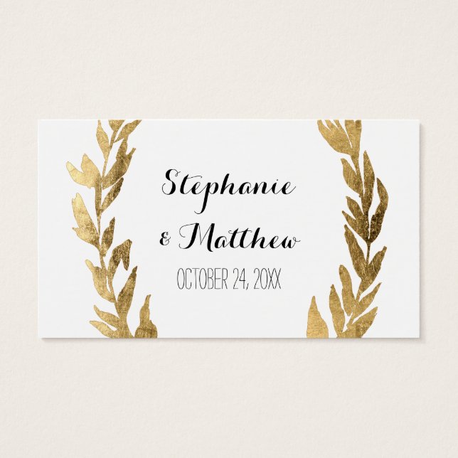 Laurel Olive Löv WAN Bröllop Golden Gift Märkres Visitkort (Baksidan)