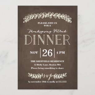 Laurel Potluck Dinner Chalkboard  Thanksgiving Inbjudningar
