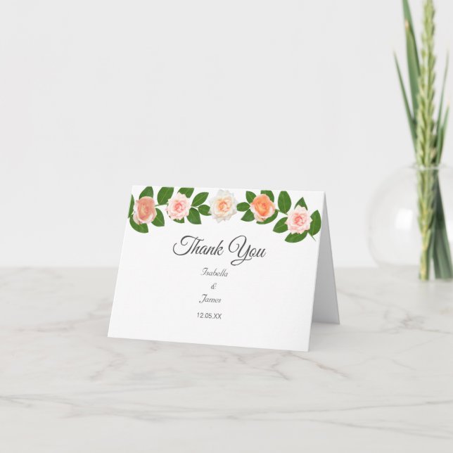 Laurel & Rose Blommor Bröllop Tack Kort (Framsida)
