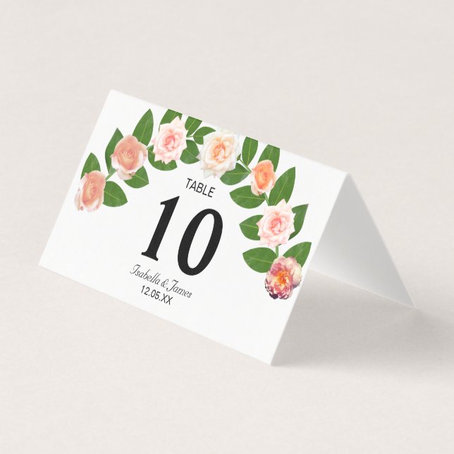 Laurel & Rose Blommor Bröllopsvikbart Bordskort Kort (Framsida)