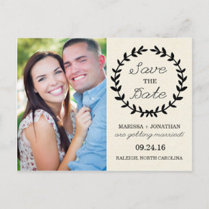 Laurel Save Date Photo Postcard / Cream Meddelande Vykort