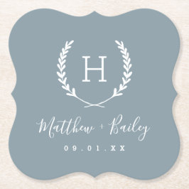 Laurel Vapensköld Bröllop Monogram | Dusty Blue Underlägg Papper