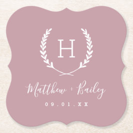 Laurel Vapensköld Bröllop Monogram | Mauve Underlägg Papper
