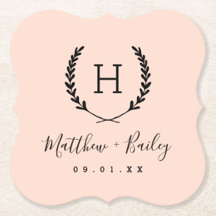 Laurel Vapensköld Bröllop Monogram Underlägg Papper