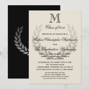 Laurel Vapensköld Monogram Classic College Graduat Inbjudningar