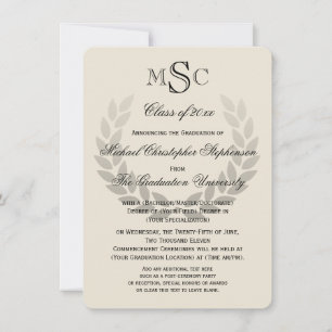Laurel Vapensköld Monogram Classic College Graduat Inbjudningar