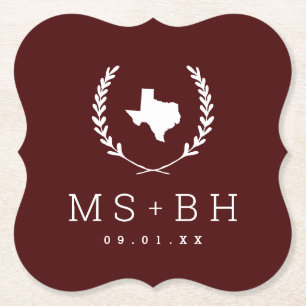 Laurel Vapensköld Texas Bröllop Monogram   Burgund Underlägg Papper