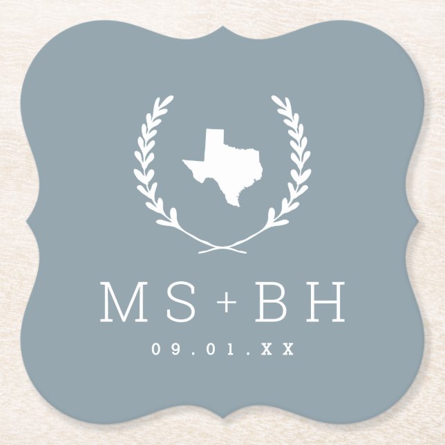 Laurel Vapensköld Texas Bröllop Monogram | Dusty B Underlägg Papper (Framsida)