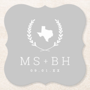 Laurel Vapensköld Texas Bröllop Monogram Grått Underlägg Papper