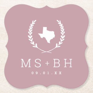 Laurel Vapensköld Texas Bröllop Monogram   Mauve Underlägg Papper
