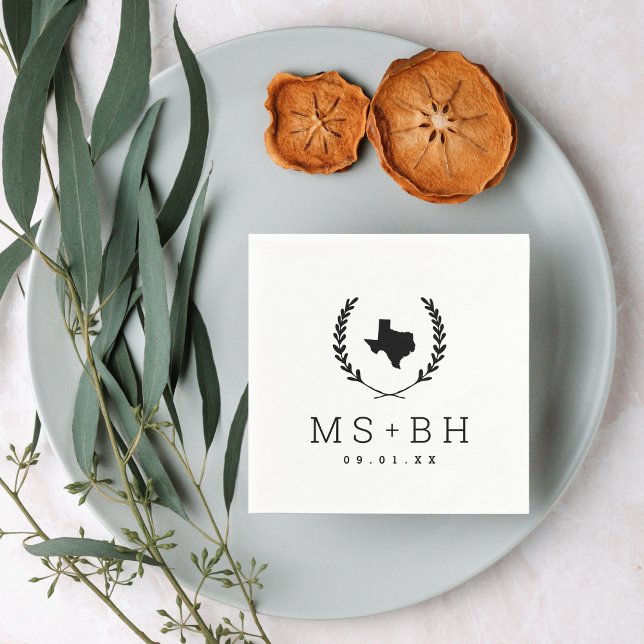 Laurel Vapensköld Texas Bröllop Monogram Pappersservett (Skapare uppladdad)