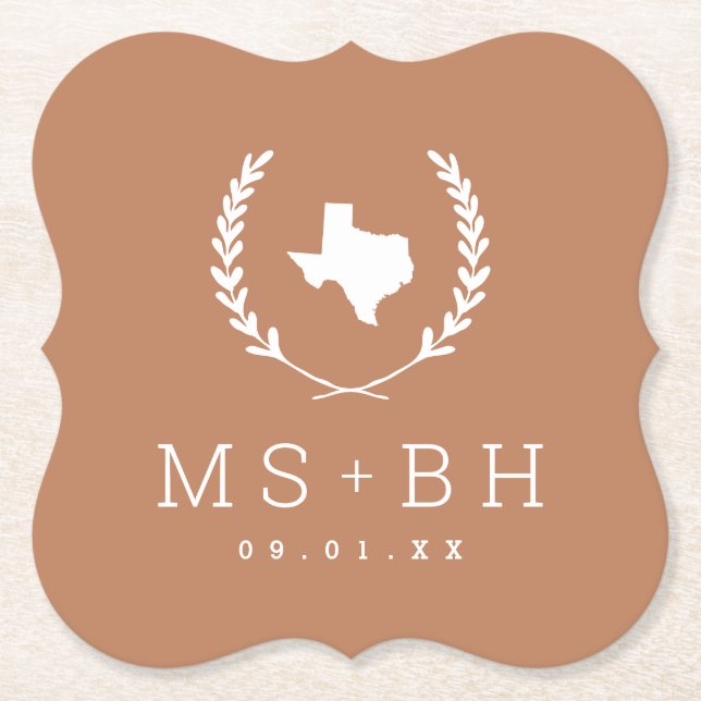 Laurel Vapensköld Texas Bröllop Monogram | Terra C Underlägg Papper (Framsida)