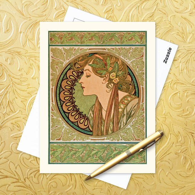 Laurel Vintage Porträtt Alphonse Mucha Vykort (Skapare uppladdad)