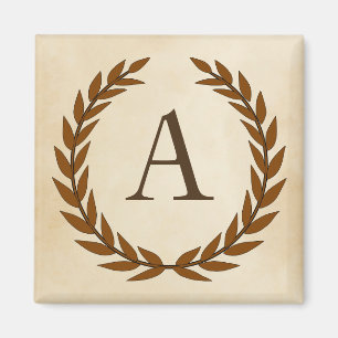 Laurel Wand on Parchment Monogram Initial A Magnet