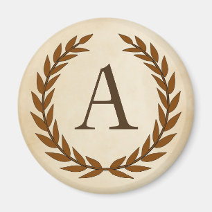 Laurel Wand on Parchment Monogram Initial A Magnet