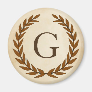 Laurel Wand on Parchment Monogram Initial G Magnet