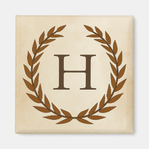 Laurel Wand on Parchment Monogram Initial H Magnet